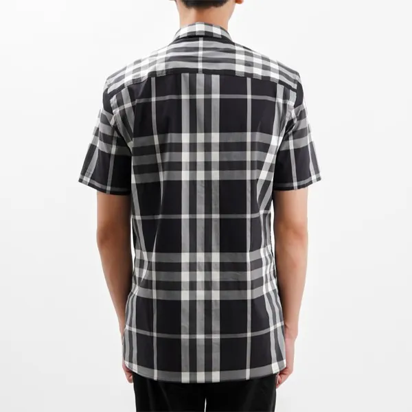 Áo Sơ Mi Nam Burberry Poplin With Check Pattern Màu Đen Kẻ Trắng Size XS