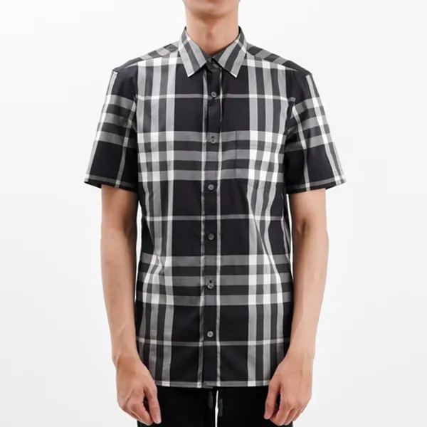 Áo Sơ Mi Nam Burberry Poplin With Check Pattern Màu Đen Kẻ Trắng Size XS