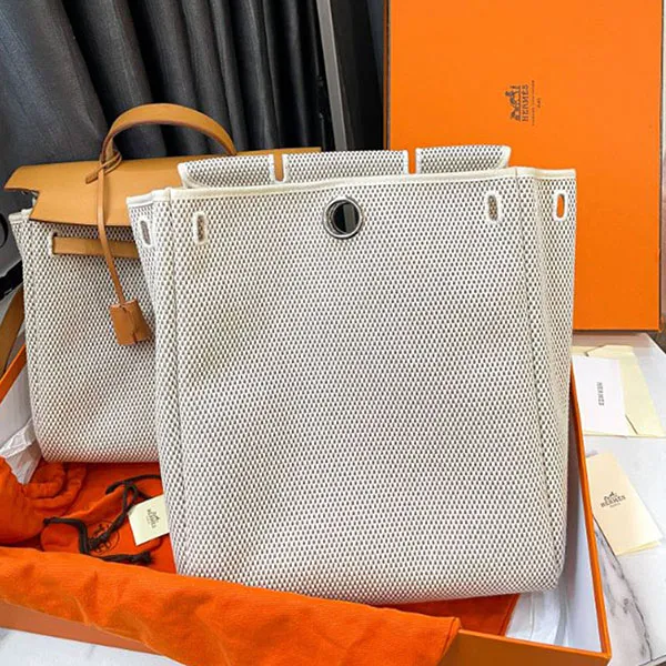 Set Balo Nữ Hermès Herbag MM 2 In 1 Shoulder Handbag Natural Toile Màu Be Nâu - Túi xách - Vua Hàng Hiệu