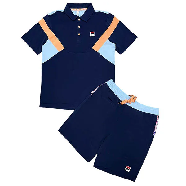 Bộ Quần Áo Cộc Tay Nam Fila Global Pattern Karati Màu Xanh Navy Size M