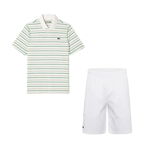 Bộ Quần Áo Cộc Tay Nam Lacoste Men's Sport Recycled Polyester Tennis Màu Trắng - Xanh Size 3