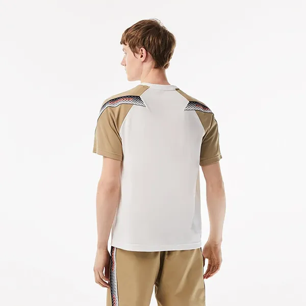 Bộ Quần Áo Cộc Tay Nam Lacoste Sport Regular Fit Logo Stripe Màu Trắng/Be Size 3