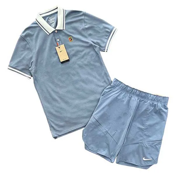 Bộ Quần Áo Cộc Tay Nam Nike Dri-FIT Cotton-Blend Piqué Màu Xanh Nhạt Size XS