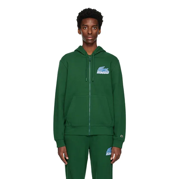 Bộ Quần Áo Nỉ Nam Lacoste Green Zip Up With Front Graphics Màu Xanh Lá