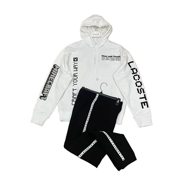 Bộ Quần Áo Nỉ Nam Lacoste Live x Minecraft Men's White Graphic Print Loose Fit Terry Màu Đen Trắng - Thời trang - Vua Hàng Hiệu