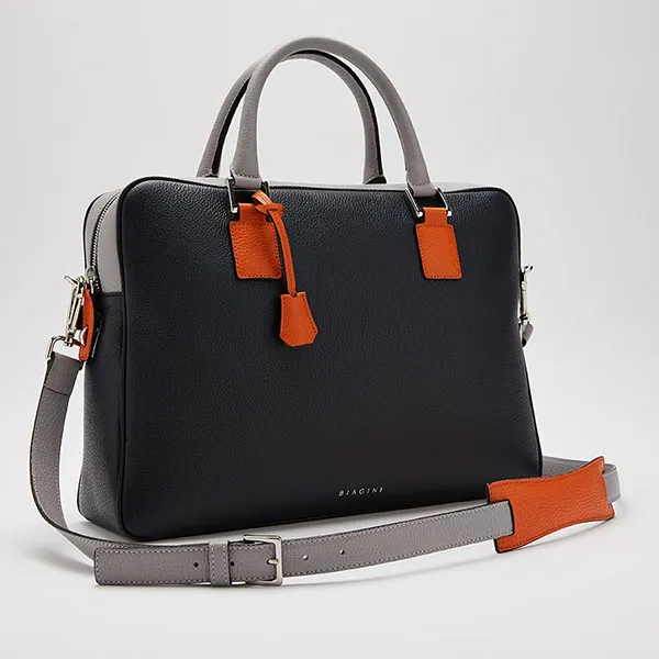 Cặp Xách Tay Nam Biagini Burano Briefcase Blue Màu Xanh Blue