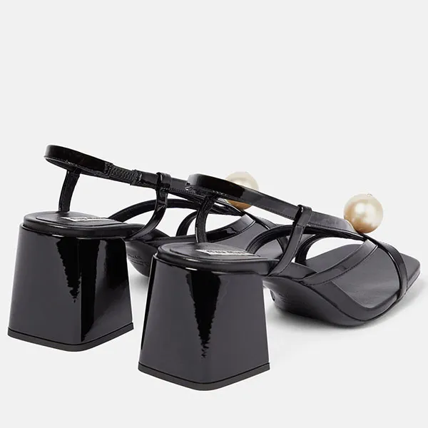 Dép Cao Gót Nữ Miu Miu Embellished Patent Leather Sandals Màu Đen Size 38
