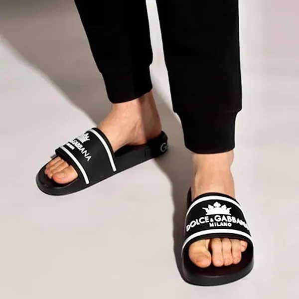 Dép Nam Dolce & Gabbana D&G Black Slides With Logo CS1884 Màu Đen Size 40