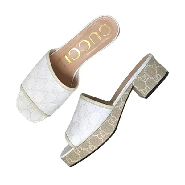 Dép Nữ Gucci GG Supreme Slides Màu Trắng Be Size 35.5