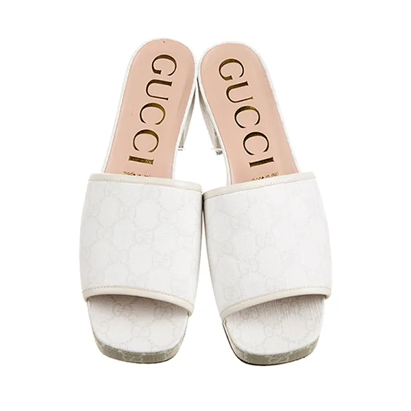 Dép Nữ Gucci GG Supreme Slides Màu Trắng Be Size 35.5