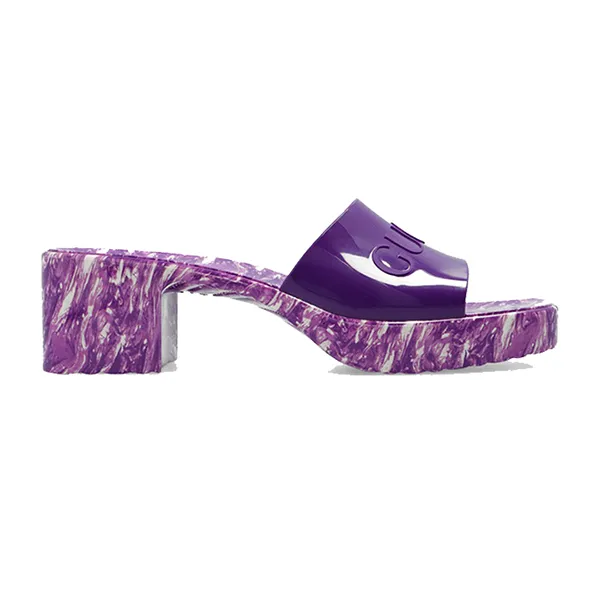 Dép Nữ Gucci Purple Heeled Slides With Monogram 700989 JFM00-5235 Màu Tím Size 35