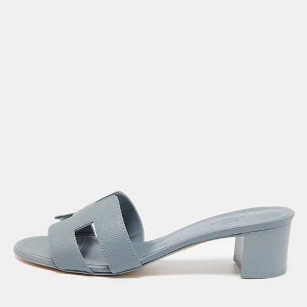 Dép Nữ Hermès Grey Leather Oasis Slide Sandals Màu Xám Xanh Size 38 - Dép - Vua Hàng Hiệu