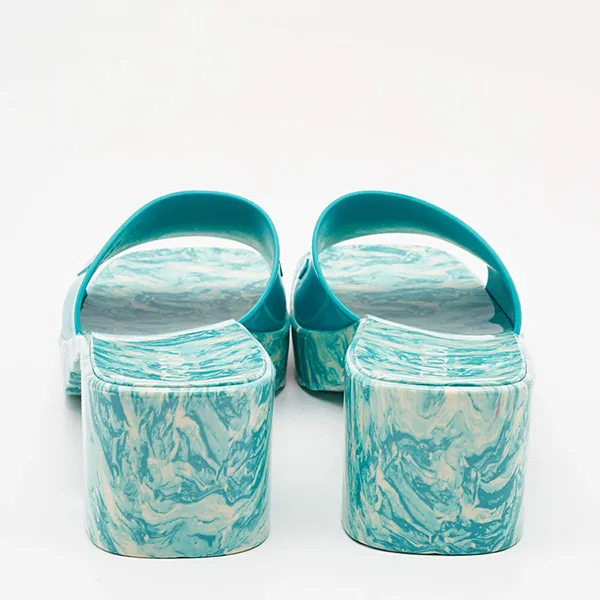 Dép Sandals Nữ Gucci Green Rubber Marble Detail Block Heel Slide Màu Xanh Họa Tiết Size 38