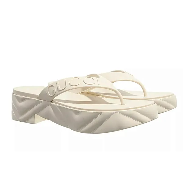 Dép Xỏ Ngón Nữ Gucci Tarifa Rubber Platform Flip Flops White Màu Trắng Kem Size 35