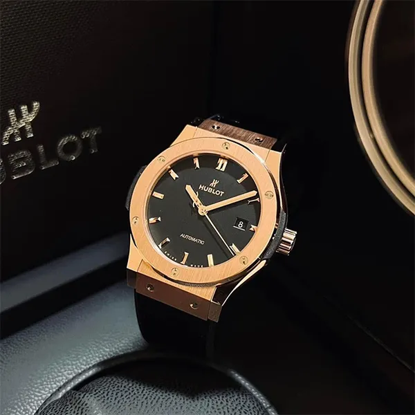 Đồng Hồ Nam Hublot Classic Fusion King Gold Leather Strap 42mm Màu Đen Vàng