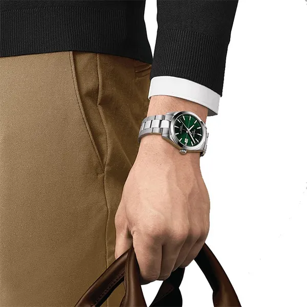 Đồng Hồ Nam Tissot Gentleman Powermatic 80 Silicium Automatic Chronometer Green Dial Men's Watch T127.407.11.091.01 Màu Bạc Xanh - 3