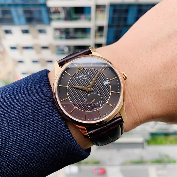 Đồng Hồ Nam Tissot Tradition Automatic Anthracite Dial Men's Watch T063.428.36.068.00 Màu Nâu Vàng Hồng
