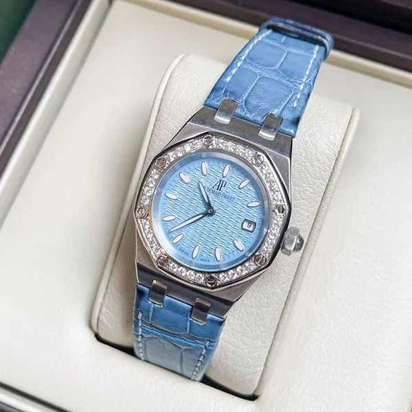Đồng Hồ Nữ Audemars Piguet Royal Oak Lady Jewellery Watch Blue Leather 67601ST Màu Xanh Dương