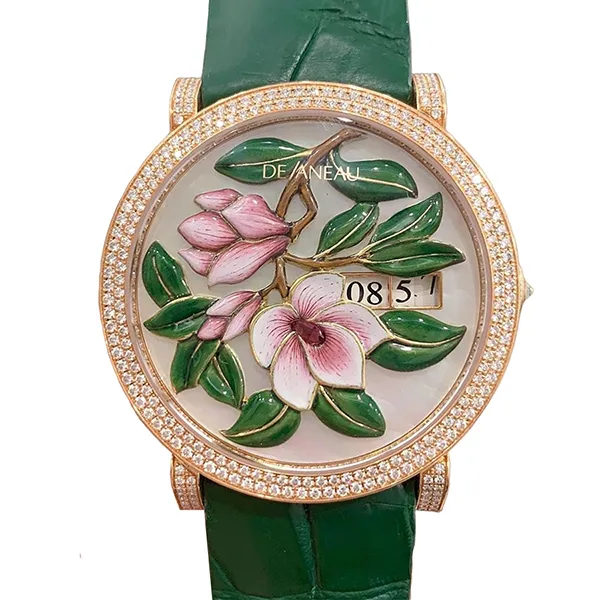 Đồng Hồ Nữ Delaneau Rose Gold, Diamonds Màu Xanh Lá