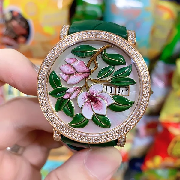 Đồng Hồ Nữ Delaneau Rose Gold, Diamonds Màu Xanh Lá