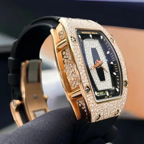 Đồng Hồ Nữ Richard Mille 07-01 Rose Gold Snow Diamonds Màu Vàng Đen