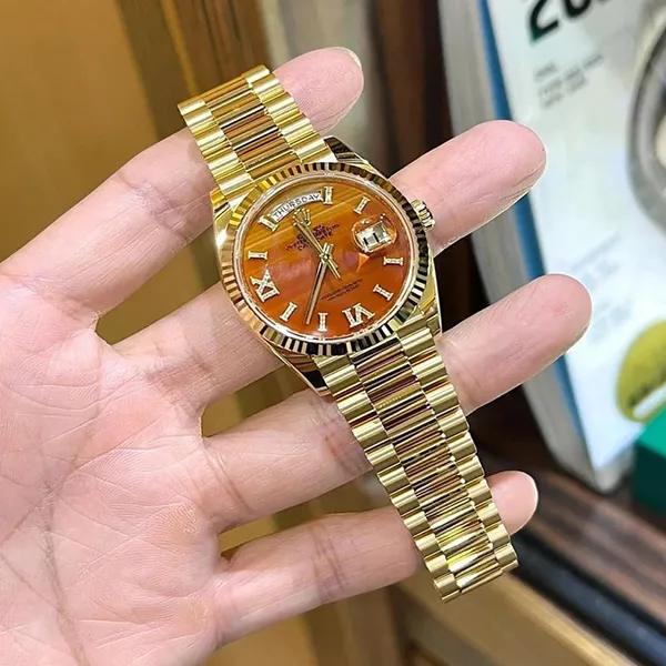 Đồng Hồ Rolex Daydate 128238 Carnelian 36mm Màu Vàng Cam