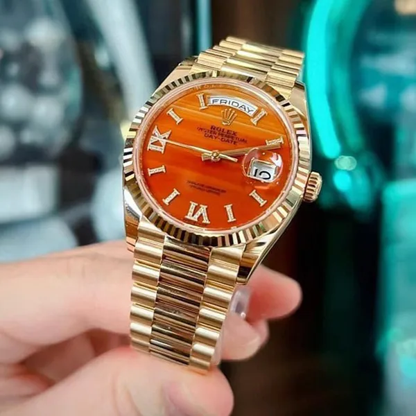 Đồng Hồ Rolex Daydate 128238 Carnelian 36mm Màu Vàng Cam