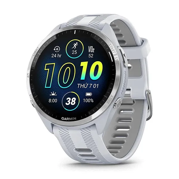 Đồng Hồ Thông Minh Garmin Forerunner 965 Whitestone/Powder Gray Silicone Band Màu Xám Trắng