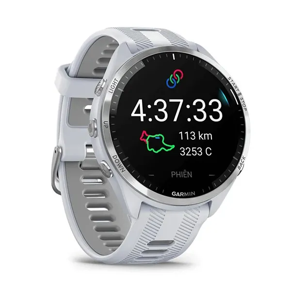 Đồng Hồ Thông Minh Garmin Forerunner 965 Whitestone/Powder Gray Silicone Band Màu Xám Trắng