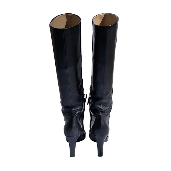 Giày Boot Nữ Chanel Calfskin Leather Kneehigh Màu Đen Size 36.5