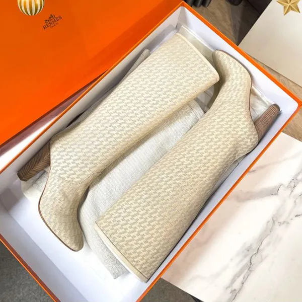 Giày Boot Nữ Hermès High Màu Be Size 35