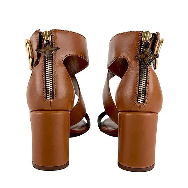 Giày Cao Gót Louis Vuitton LV Brown Monogram Canvas and Leather Ocean Drive Ankle Strap Sandals Màu Nâu Size 38.5 - Giày - Vua Hàng Hiệu