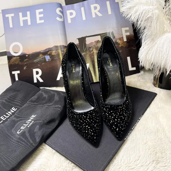 Giày Cao Gót Nữ Celine Velvet Heels Màu Đen Size 37