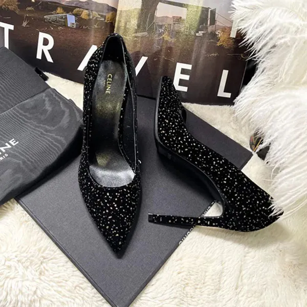 Giày Cao Gót Nữ Celine Velvet Heels Màu Đen Size 37