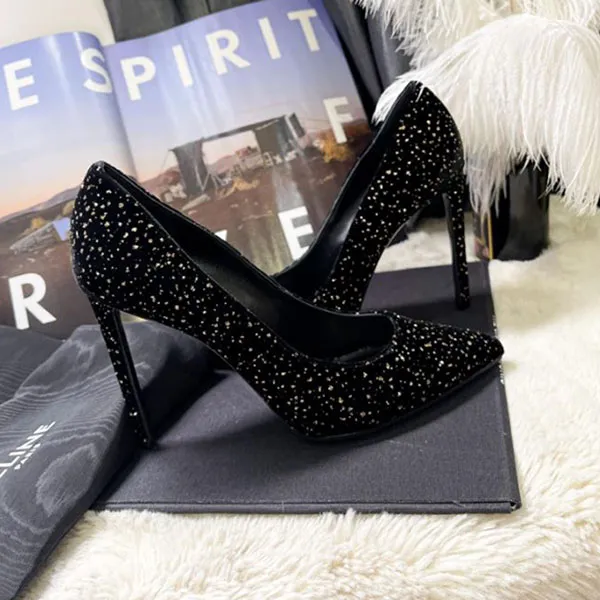 Giày Cao Gót Nữ Celine Velvet Heels Màu Đen Size 37