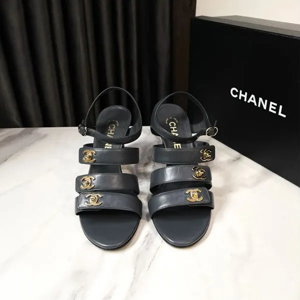 Giày Cao Gót Nữ Chanel CC Sandal Màu Ghi Đá Size 36 - Giày - Vua Hàng Hiệu
