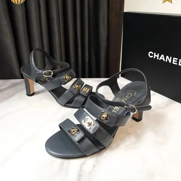 Giày Cao Gót Nữ Chanel CC Sandal Màu Ghi Đá Size 36 - Giày - Vua Hàng Hiệu
