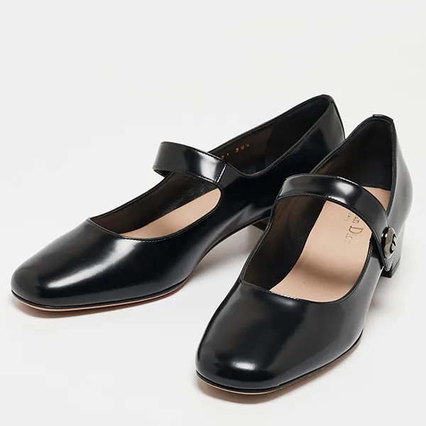 Giày Cao Gót Nữ Dior Black Leather D-Doll Pumps Màu Đen Size 34