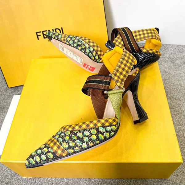 Giày Cao Gót Nữ Fendi Colibri Pointed Toe Slingback Pump In Multicolore Phối Màu Size 36.5 - Giày - Vua Hàng Hiệu