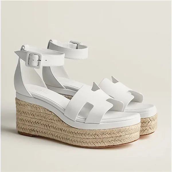 Giày Cao Gót Nữ Hermès Women's Elda Wedge Espadrilles Leather Màu Trắng Size 38 - Giày - Vua Hàng Hiệu