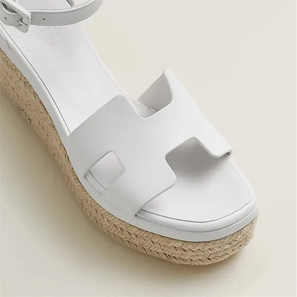 Giày Cao Gót Nữ Hermès Women's Elda Wedge Espadrilles Leather Màu Trắng Size 38 - Giày - Vua Hàng Hiệu