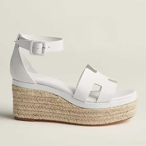 Giày Cao Gót Nữ Hermès Women's Elda Wedge Espadrilles Leather Màu Trắng Size 38 - Giày - Vua Hàng Hiệu