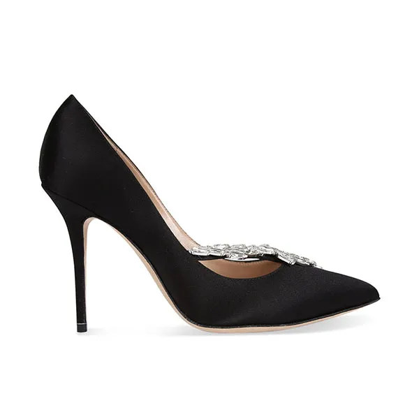 Giày Cao Gót Nữ Manolo Blahnik Satin Nadira Pumps 105 Màu Đen Size 36