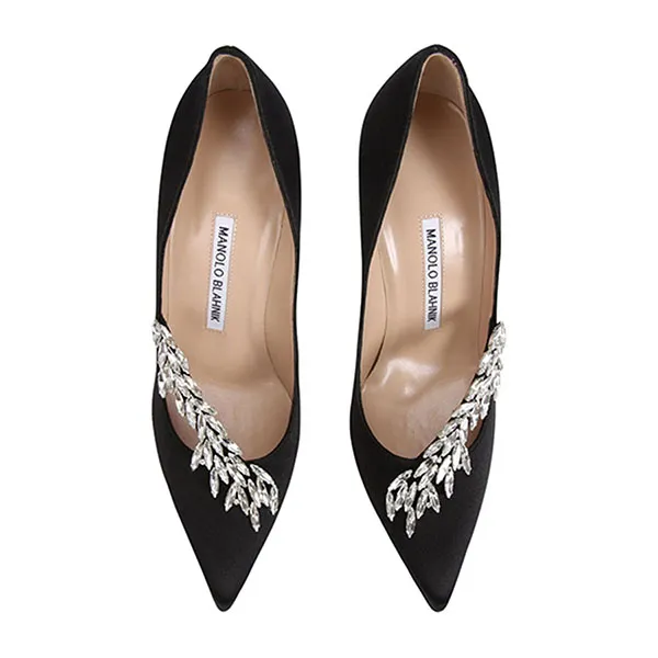 Giày Cao Gót Nữ Manolo Blahnik Satin Nadira Pumps 105 Màu Đen Size 36