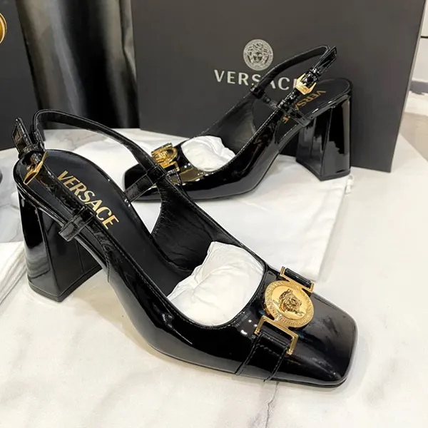 Giày Cao Gót Nữ Versace Medusa Aevitas Patent Leather Heels Màu Đen - 1