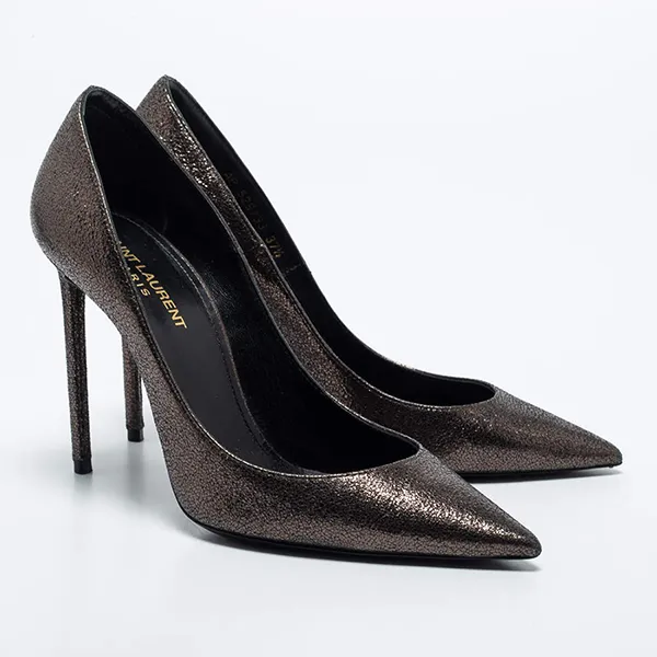 Giày Cao Gót Nữ Yves Saint Laurent YSL Dark Brown Laminated Suede Anja Pumps Màu Nâu Đậm Size 38.5 - Giày - Vua Hàng Hiệu