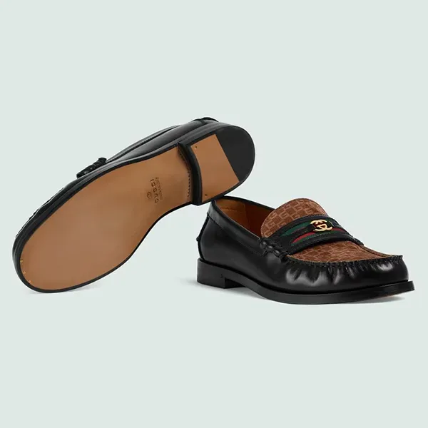 Giày Lười Nam Gucci Loafer With Interlocking G Black Leather Monogram 644724 Màu Nâu Đen Size 5