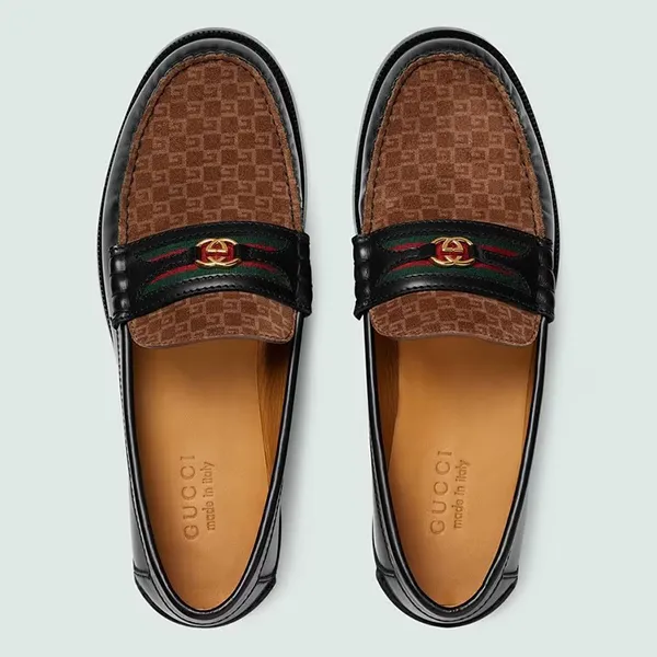 Giày Lười Nam Gucci Loafer With Interlocking G Black Leather Monogram 644724 Màu Nâu Đen Size 5