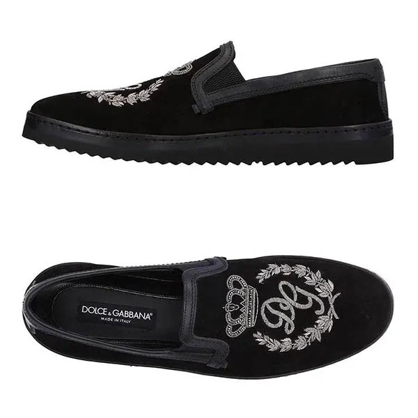 Giày Slip On Nam Dolce & Gabbana D&G Crown Embroidered Màu Đen Size 6