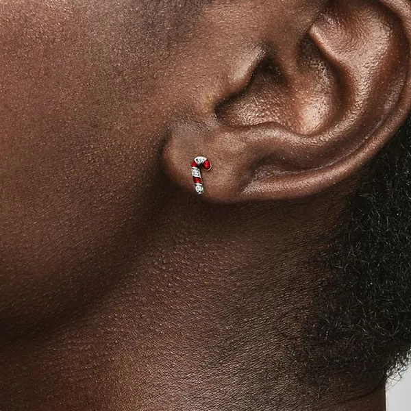 Khuyên Tai Nữ Pandora Sparkling Red Candy Cane Stud Earrings 292996C01 Màu Bạc Đỏ